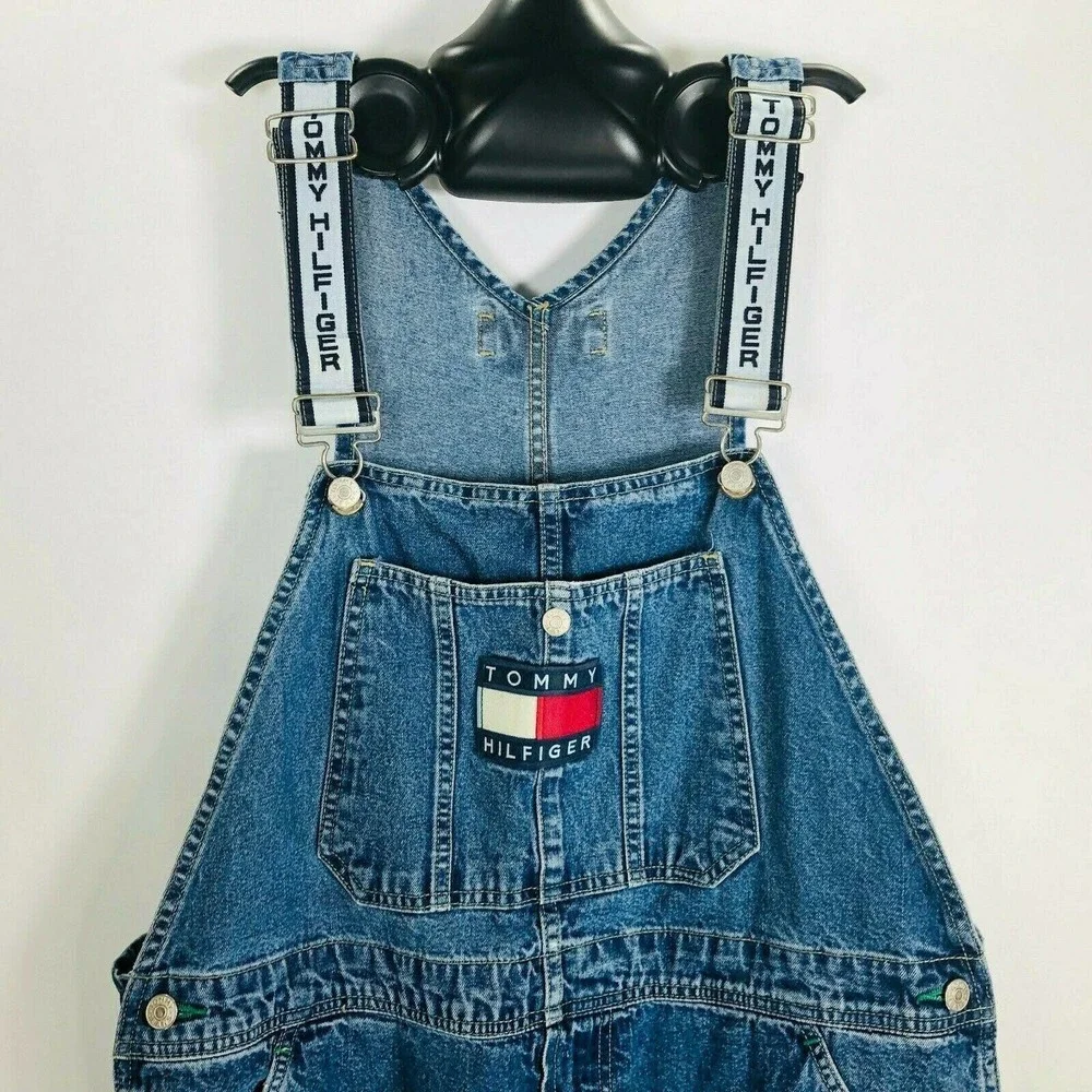 Vintage Tommy Hilfiger Denim Overalls, Retro Hip Hop Fashion, Size Medium 1990’s - Picture 2 of 6